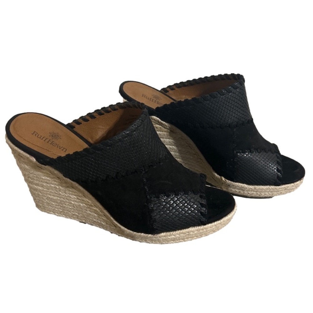 Vintage Ruff Hewn black open toe slip on wedges size 7.5